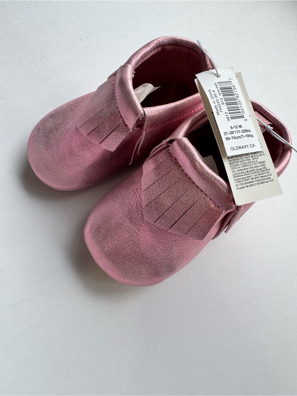Old Navy Baby Metallic Pink Fringe Moccasins 6-12M NWT Fall Autumn Slip On Shoes